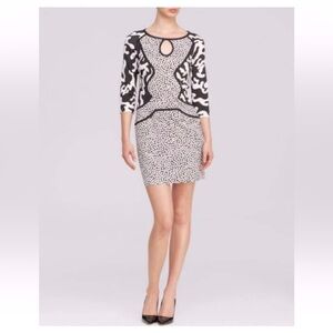 Diane von Furstenberg Rose Heart Firebird Silk Knit Dress Black Ivory Size 8